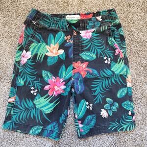 Boys Abercrombie Kids 15/16 black and Hawaiian floral Bermuda shorts.